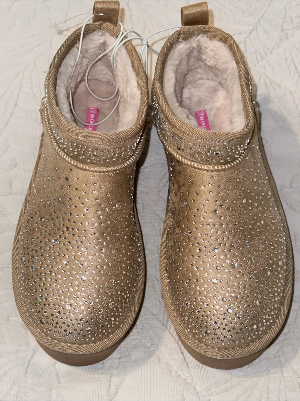 Rock & Candy Samira Tan Embellished Faux Fur Lined Platform Ankle Boots size 8